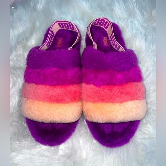 UGG Shoes - UGG Fluff Yeah Slide Berrylicious Multi Fur Slippers Womens Size 9